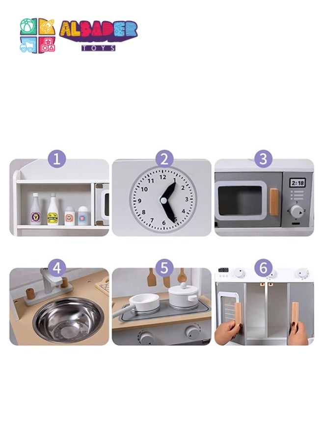 AL BADER Kids Kitchen Playset, Children Play Kitchen for Toddler With Food accessories, Wooden Kitchen Set Toy WIth Oven, Cook Food Toys Set & Play Sink Toy, For Kids 3-10 Years (White, 68 * 26 * 72) - Image 3